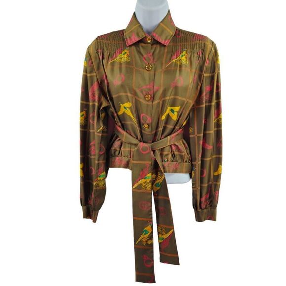Rare Vintage Gucci Silk Blouse with Quail & Horn Pattern | Circa 1970s - Picture 1 of 6